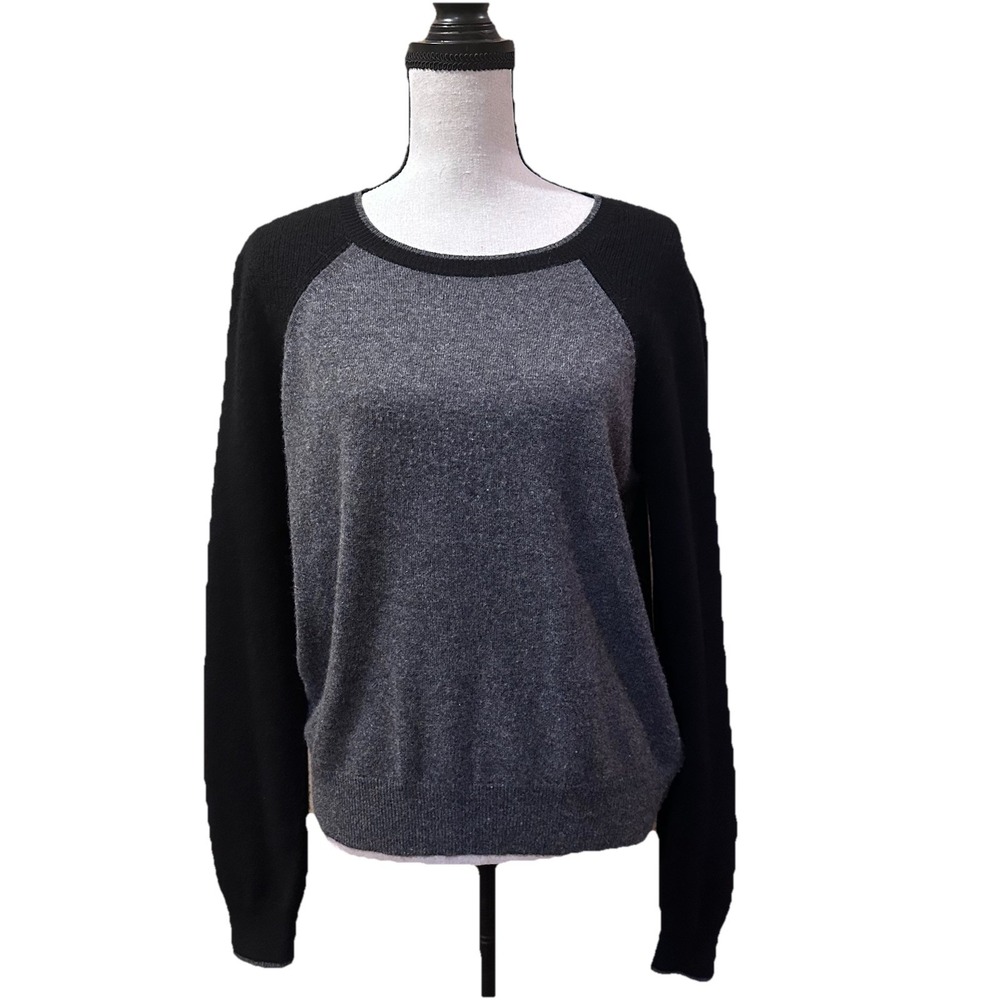 Veronica Beard Albertina Cashmere Women's Sweater Black Grey Puff Shoulder Sz L